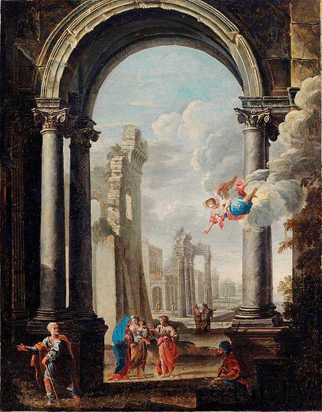 unknow artist ARCHITECTURAL CAPRICCIO WITH THE HOLY FAMILY Norge oil painting art